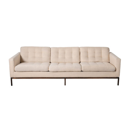 Vintage Florence Knoll Sofa in Original Woven Ivory Wool with Bronze Base 1960s