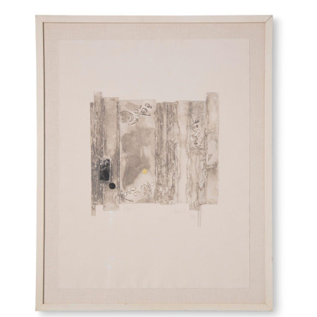 Mid-Century Modern Experimental Abstract Lithograph in Neutral Tones 1960s