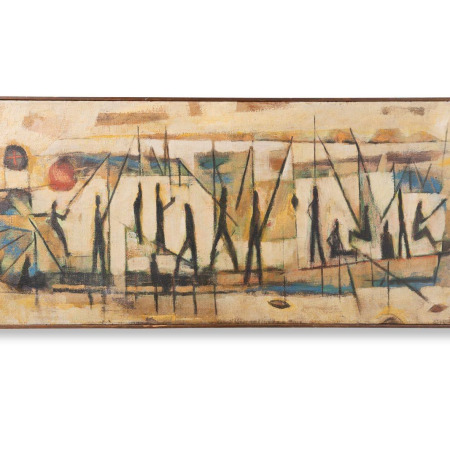 Stuart Robert Purser Five Foot Long Riverboat Oil Painting Mid Century 1949