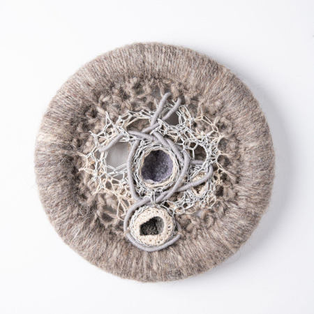 Hand Woven Textile Artwork w/ Embedded Gemstones by Fiber Artist Barbara Coburn